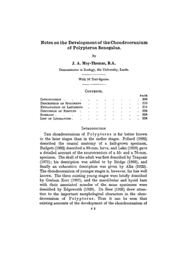 Notes on the Development of the Chondrocranium of Polypterus Senegalus