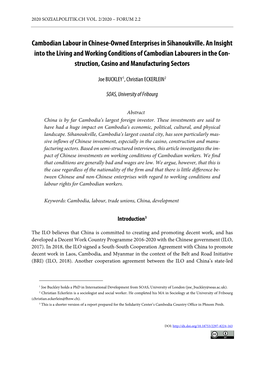 Cambodian Labour in Chinese-Owned Enterprises in Sihanoukville