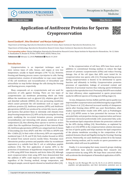 Application of Antifreeze Proteins for Sperm Cryopreservation