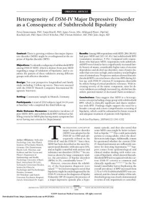 Heterogeneity of DSM-IV Major Depressive Disorder As a Consequence of Subthreshold Bipolarity
