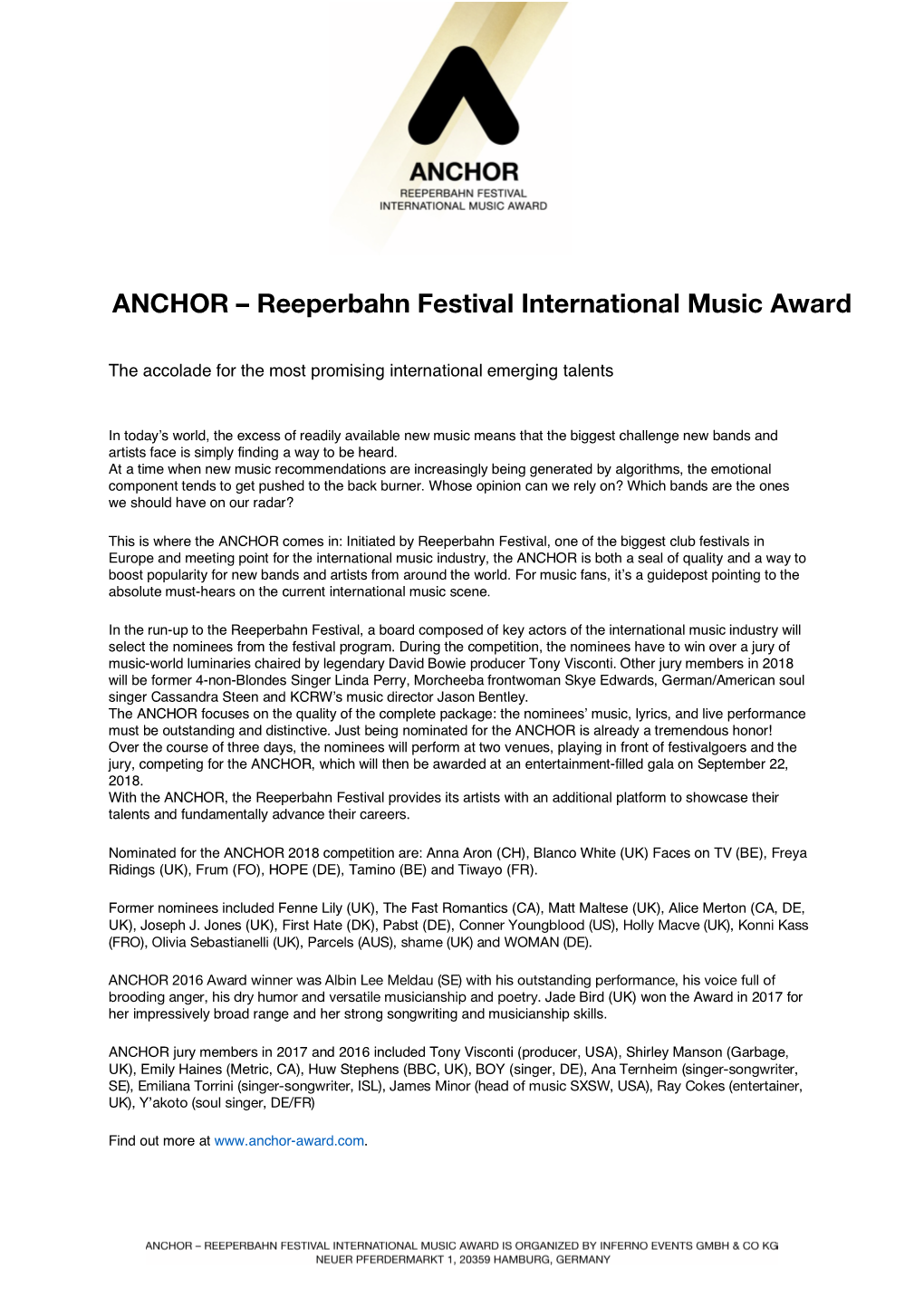 Reeperbahn Festival International Music Award