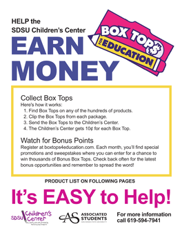 Collect Box Tops Watch for Bonus Points