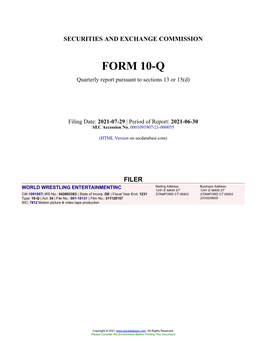 WORLD WRESTLING ENTERTAINMENTINC Form 10-Q