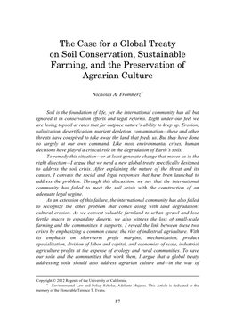 The Case for a Global Treaty on Soil Conservation, Sustainable Farming, and the Preservation of Agrarian Culture