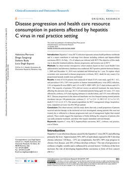 Disease Progression and Health Care Resource Consumption in Patients Affected by Hepatitis C Virus in Real Practice Setting
