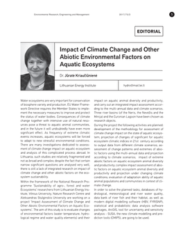 Impact of Climate Change and Other Abiotic Environmental Factors on Aquatic Ecosystems