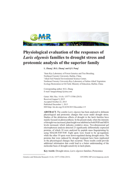 Physiological Evaluation of the Responses of Larix Olgensis Families to Drought Stress and Proteomic Analysis of the Superior Family