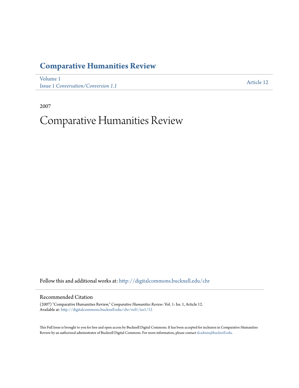 Comparative Humanities Review Volume 1 Article 12 Issue 1 Conversation/Conversion 1.1