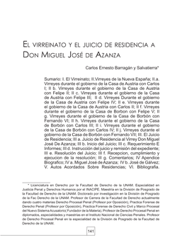 El Virreinato Y El Juicio De Residencia a Don Miguel José De Azanza