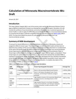 Calculation of Minnesota Macroinvertebrate Ibis- Draft