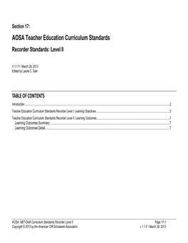 AOSA Teacher Education Curriculum Standards Recorder Standards: Level II