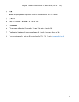 1 Title 1 Global Morphodynamic Response of Deltas to Sea-Level