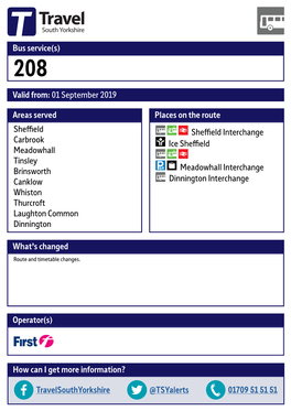 Valid From: 01 September 2019 Bus Service(S) What's Changed Areas