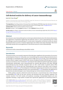 Cell-Derived Vesicles for Delivery of Cancer Immunotherapy Jialu Xu , Chao Wang *