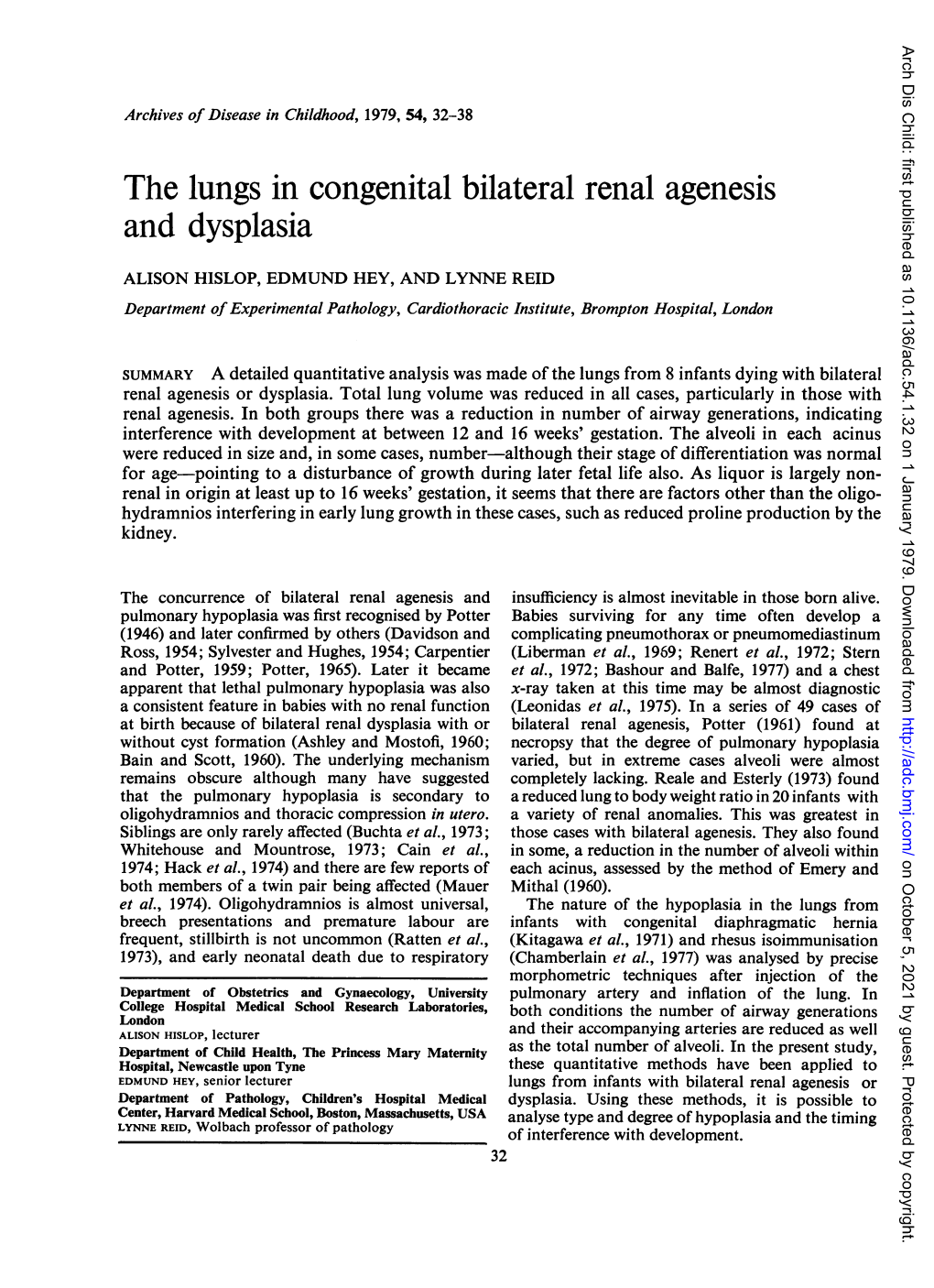 The Lungs in Congenital Bilateral Renal Agenesis and Dysplasia