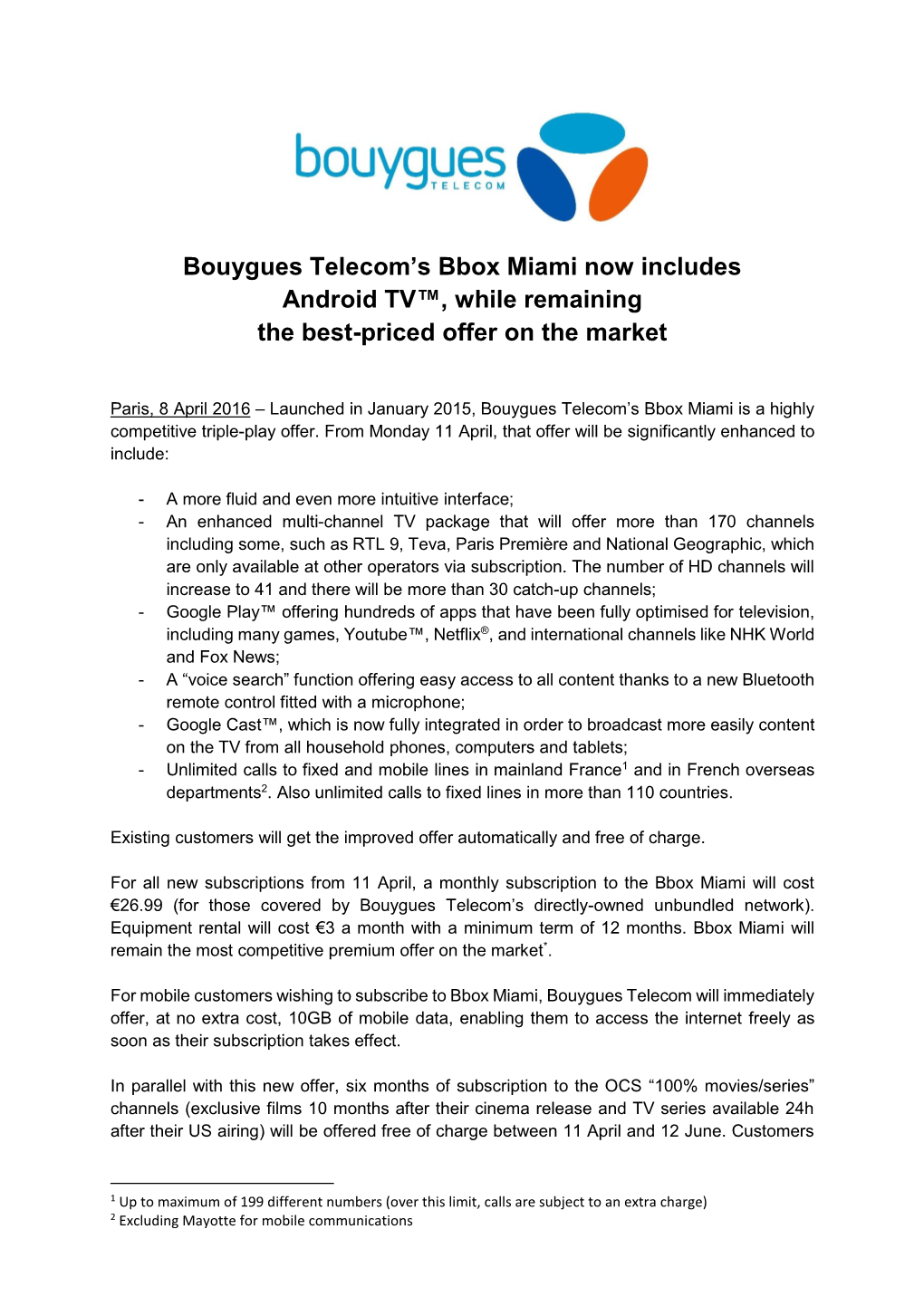 Bouygues Telecom's Bbox Miami Now Includes Android TV™, While