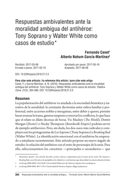 Respuestas Ambivalentes Ante La Moralidad Ambigua Del Antihéroe: Tony Soprano Y Walter White Como Casos De Estudio*