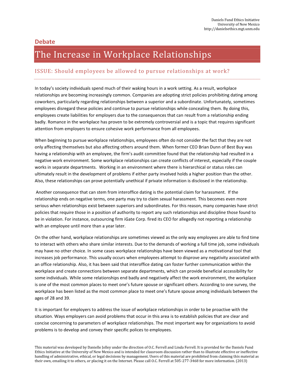 The Increase in Workplace Relationships