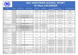 2021 NORTHERN SCHOOL SPORT 10-19Yrs CALENDAR