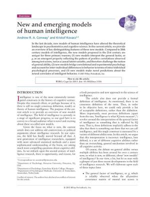 New and Emerging Models of Human Intelligence Andrew R