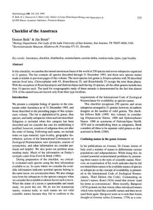 Checklist of the Anostraca