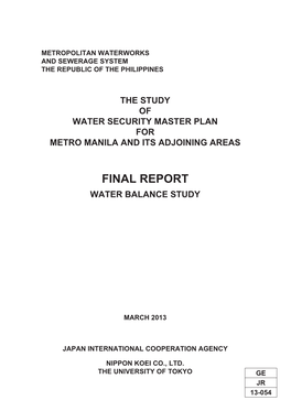 The Study of Water Security Master Plan for Metro Manila and Its Adjoining Areas