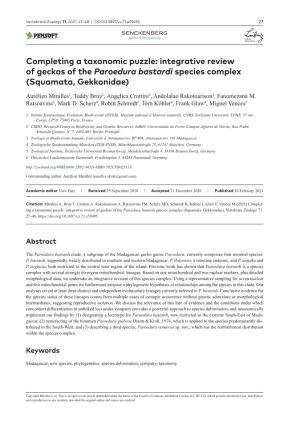Integrative Review of Geckos of the Paroedura Bastardi Species Complex (Squamata, Gekkonidae)