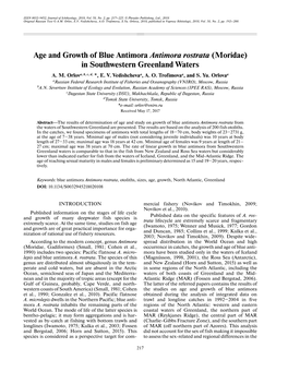 Age and Growth of Blue Antimora Antimora Rostrata (Moridae) in Southwestern Greenland Waters A