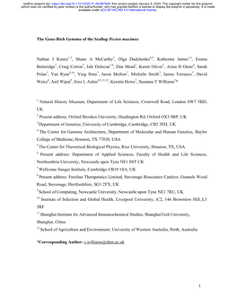 1 the Gene-Rich Genome of the Scallop Pecten Maximus Nathan J Kenny1,2, Shane a Mccarthy3, Olga Dudchenko4,5, Katherine James1,6