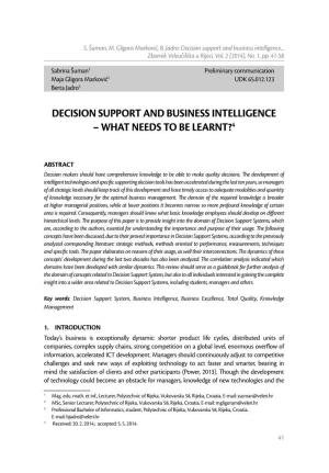 Decision Support and Business Intelligence – What Needs to Be Learnt?4