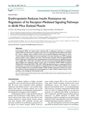 Erythropoietin Reduces Insulin Resistance Via Regulation of Its