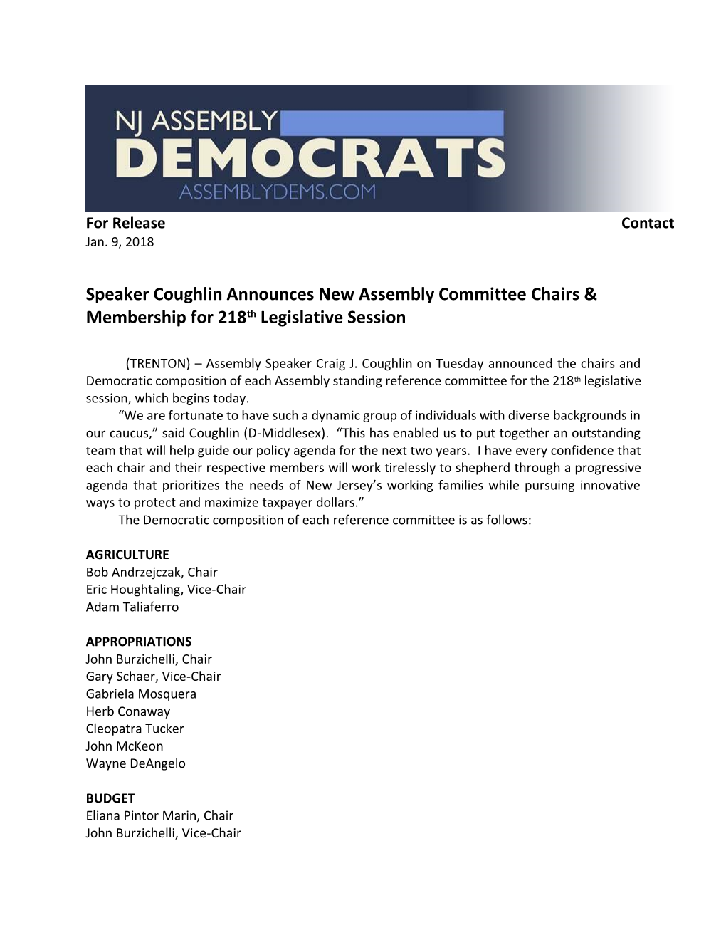 Assembly Committee Assignments