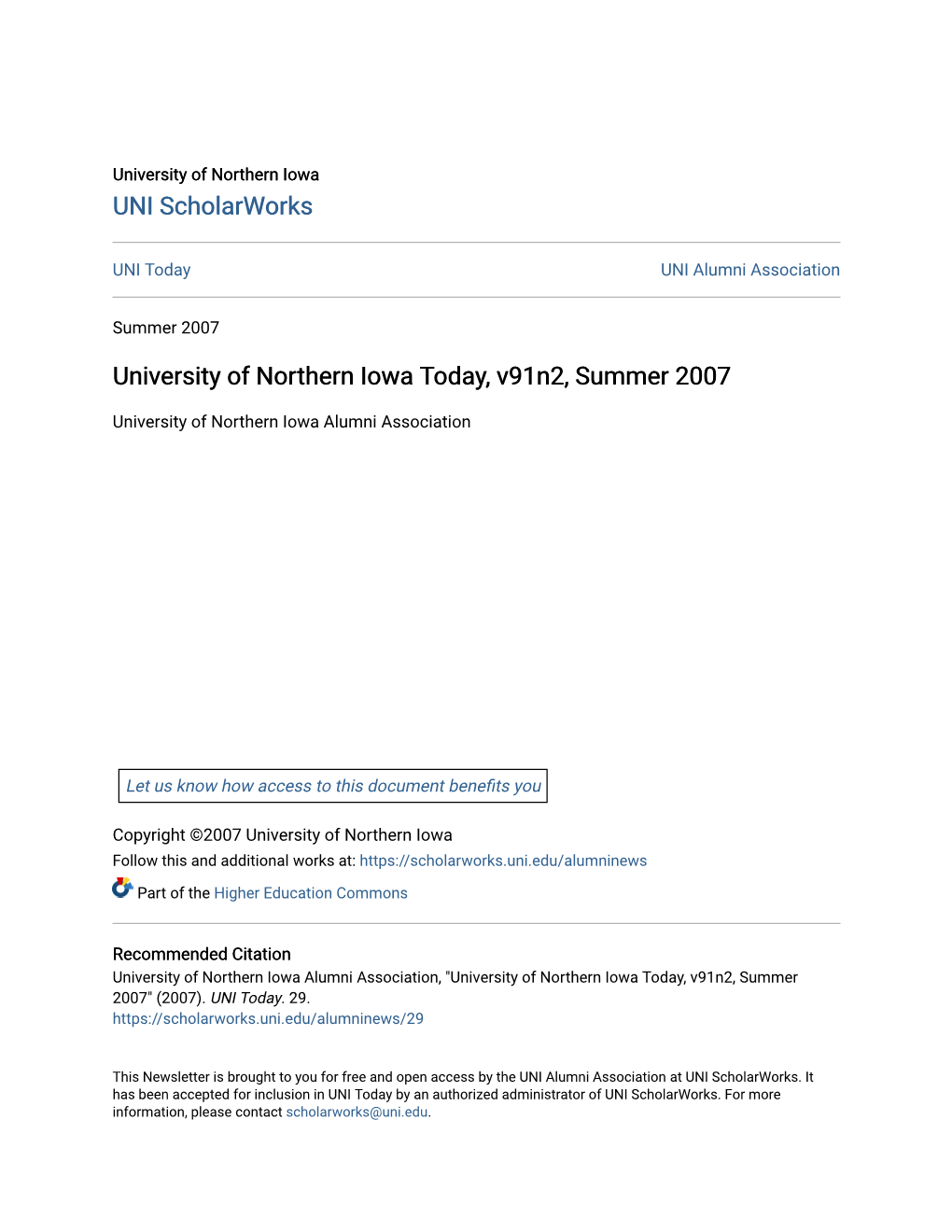 University of Northern Iowa Today, V91n2, Summer 2007