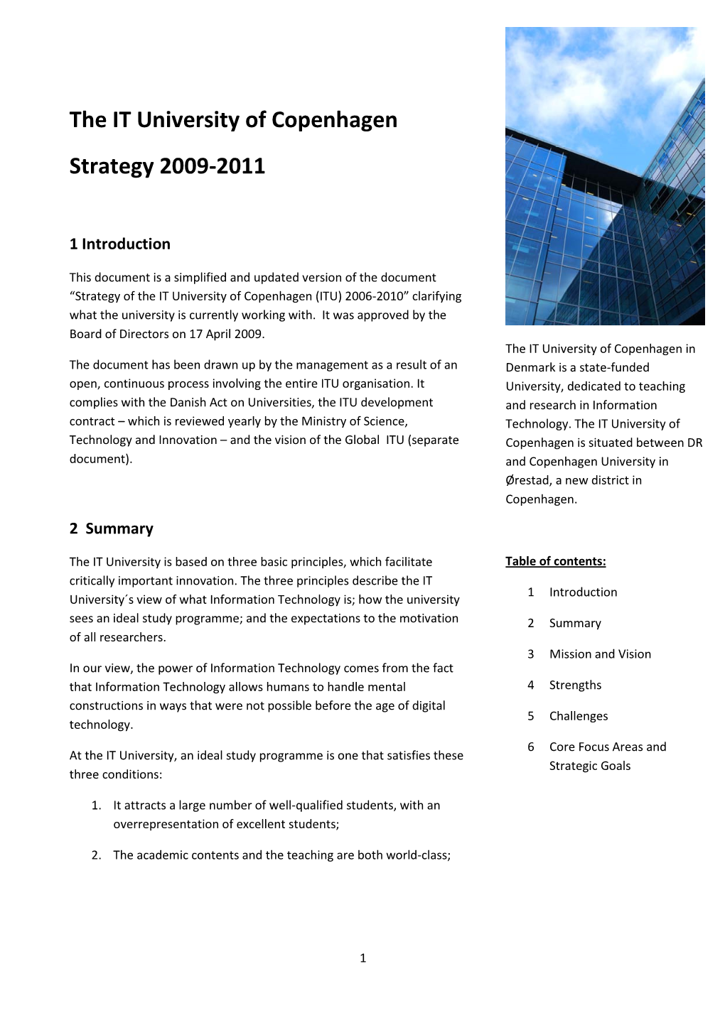 The IT University of Copenhagen Strategy 2009-2011