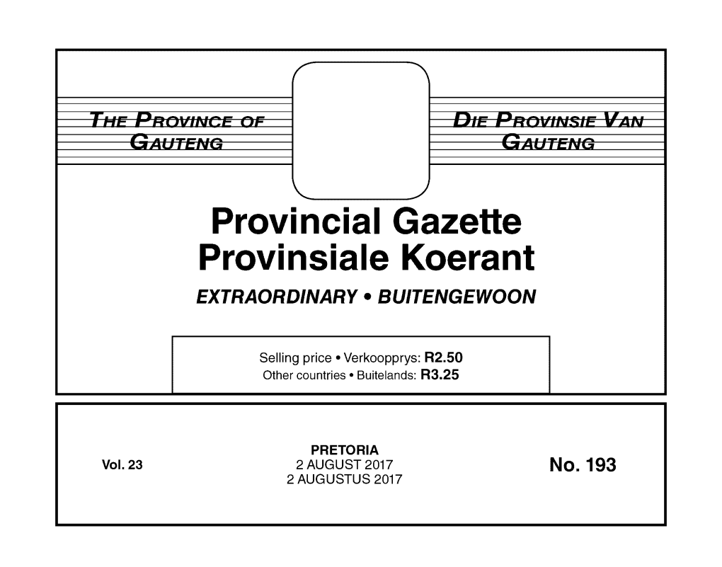 Provincial Gazette Provinsiale Koerant EXTRAORDINARY • BUITENGEWOON