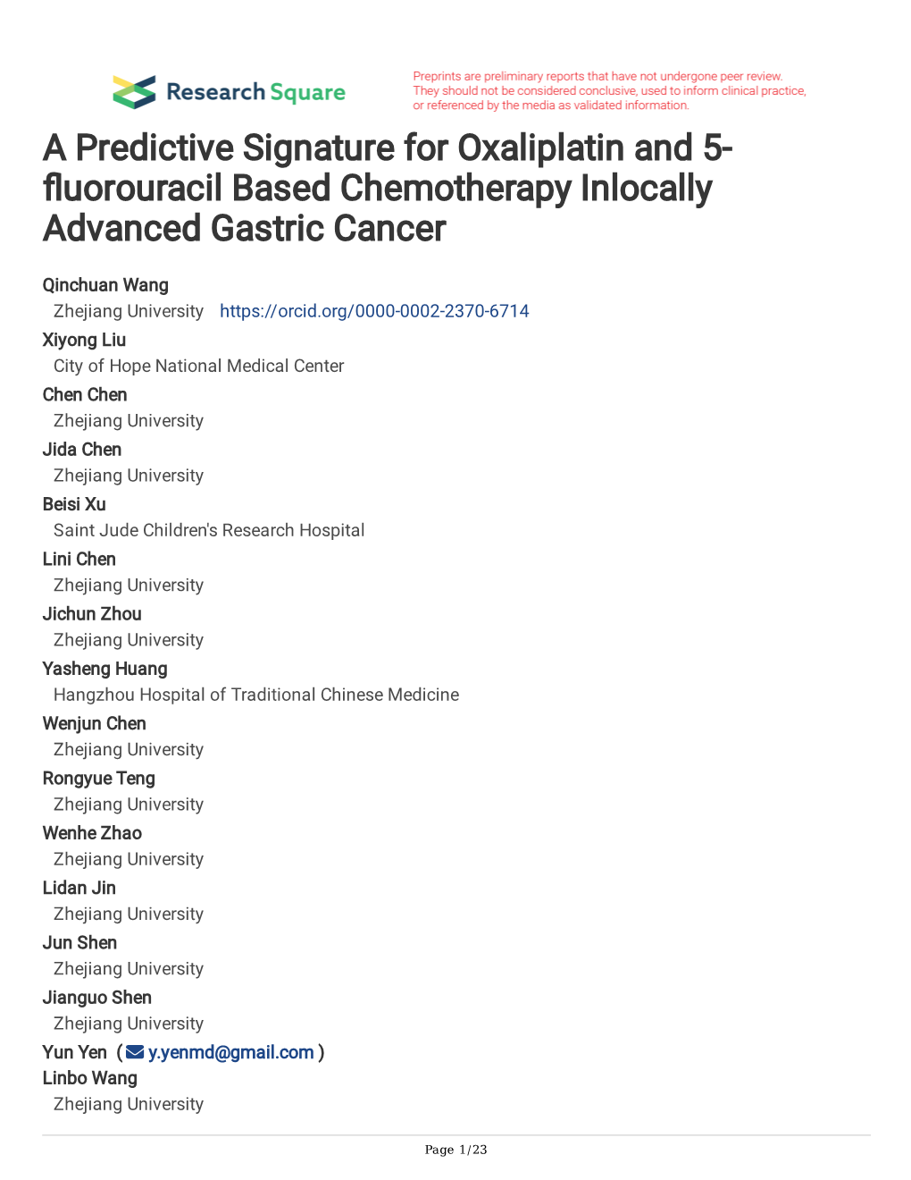 Uorouracil Based Chemotherapy Inlocally Advanced Gastric Cancer