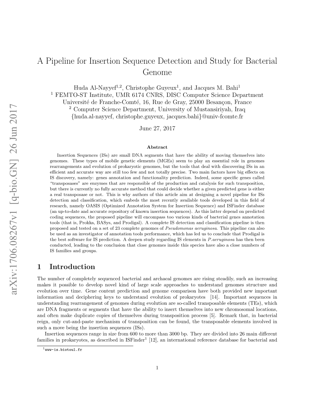 A Pipeline for Insertion Sequence Detection and Study for Bacterial Genome