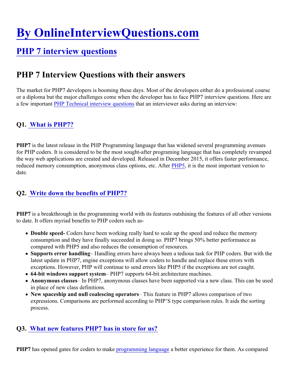 PHP 7 Interview Questions