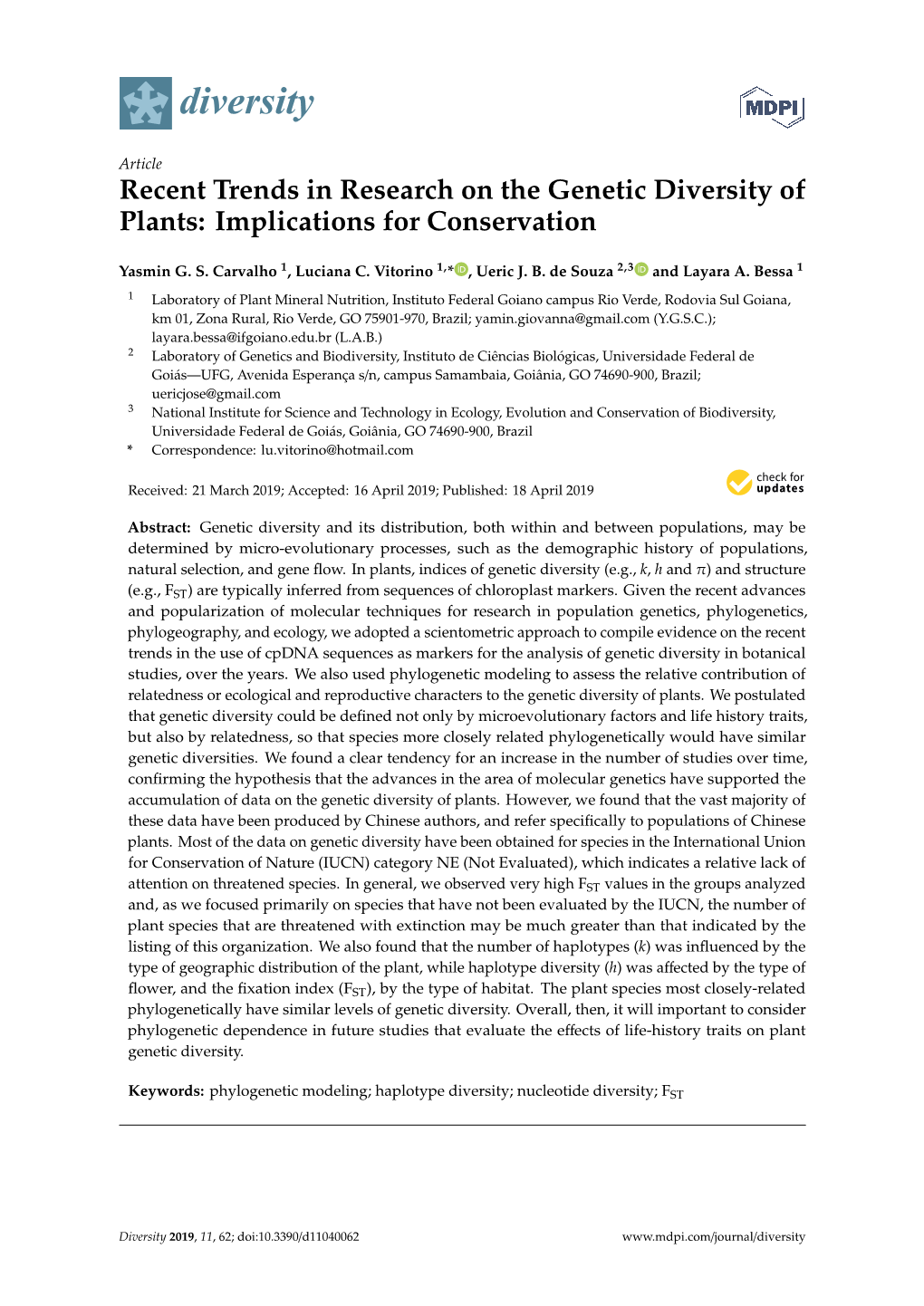 Recent Trends in Research on the Genetic Diversity of Plants: Implications for Conservation