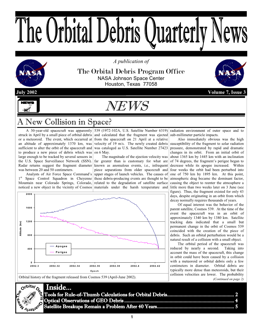 A New Collision in Space? a 30-Year-Old Spacecraft Was Apparently 539 (1972-102A, U.S