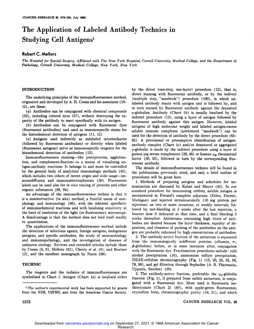 The Application of Labeled Antibody Technics in Studying Cell Antigens1