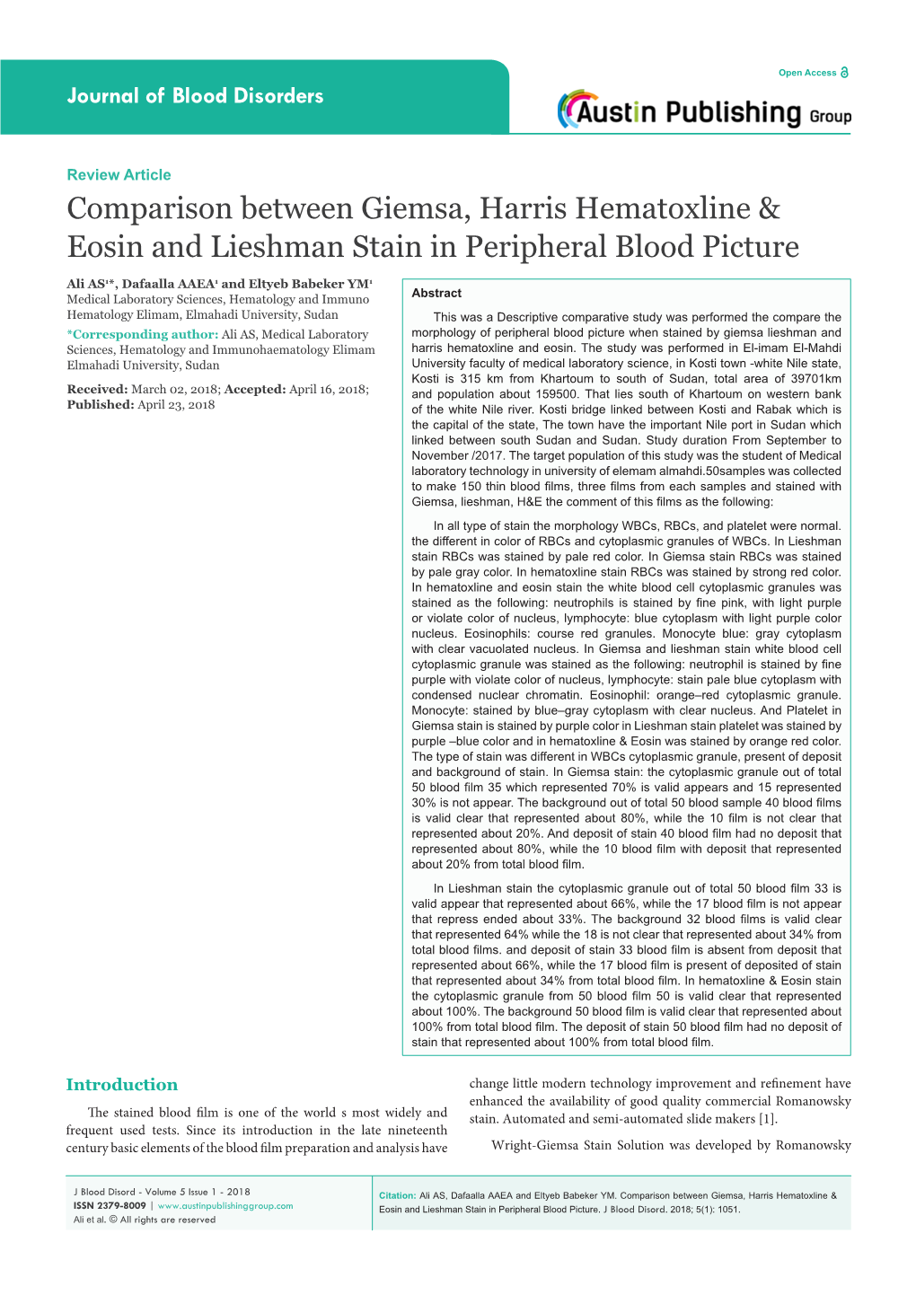 Comparison Between Giemsa, Harris Hematoxline & Eosin and Lieshman