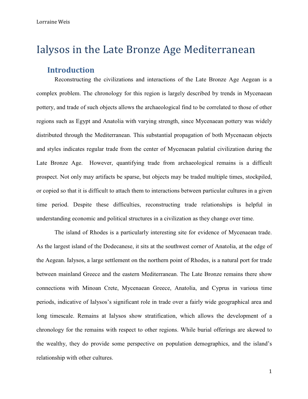 Ialysos in the Late Bronze Age Mediterranean