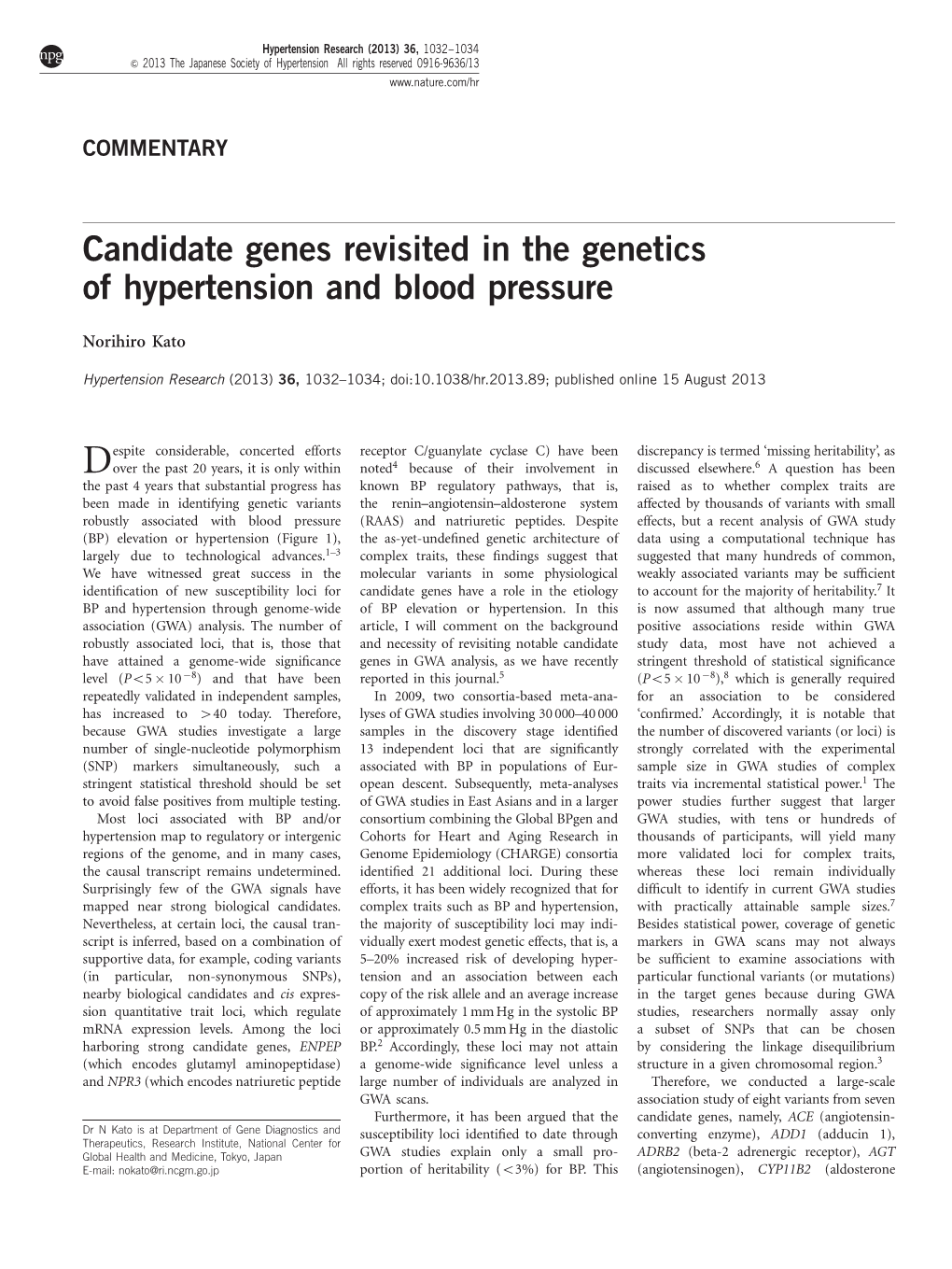 Candidate Genes Revisited in the Genetics of Hypertension and Blood Pressure