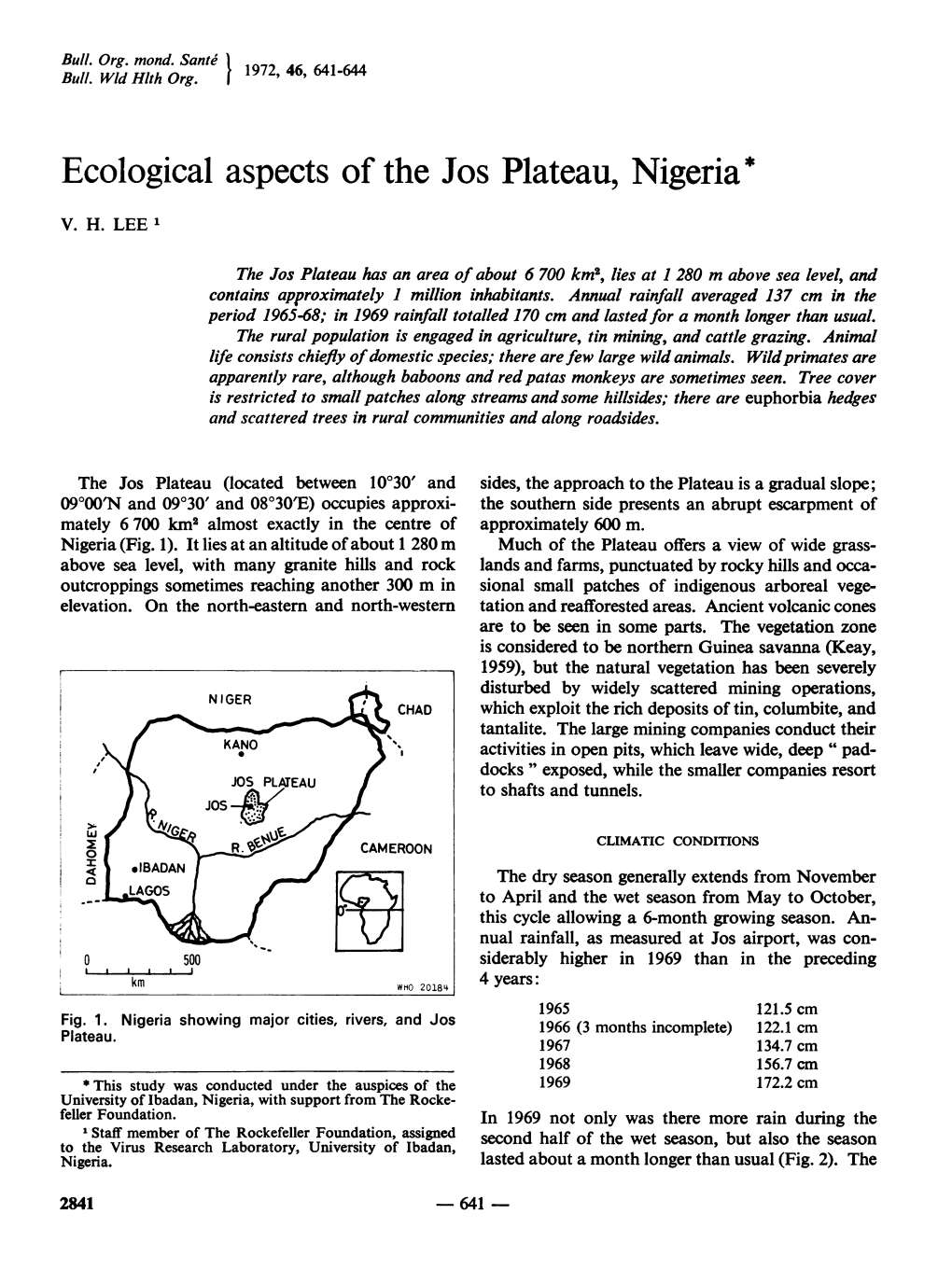 Ecological Aspects of the Jos Plateau, Nigeria*