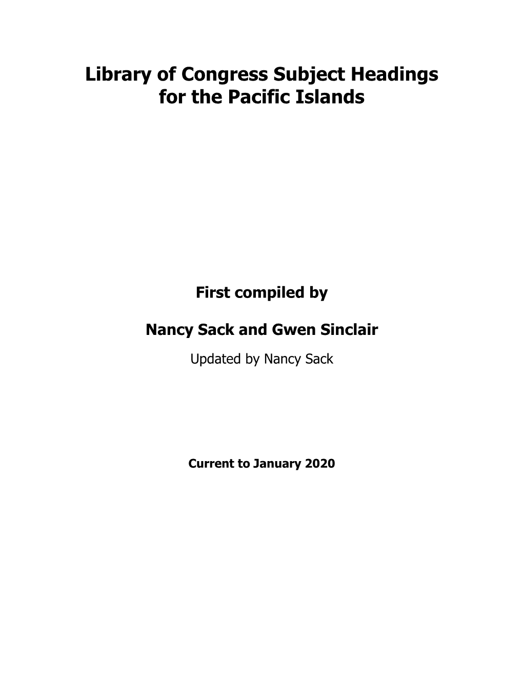 Library of Congress Subject Headings for the Pacific Islands