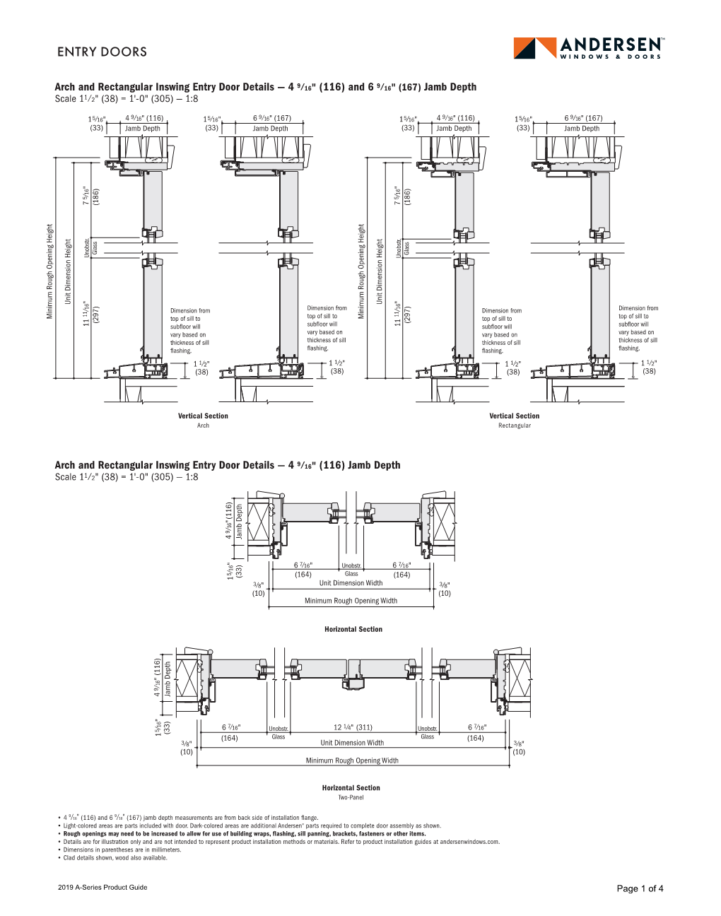 Residential Arch & Rectangular Entry Doors & Sidelight Cross Section