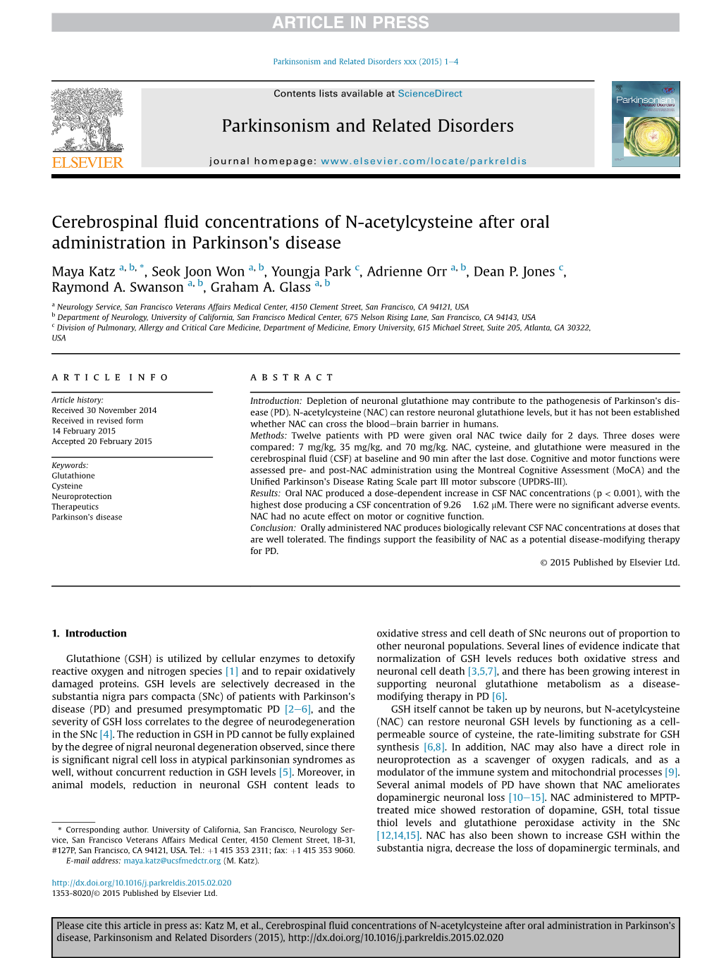 Cerebrospinal Fluid Concentrations of N-Acetylcysteine After Oral