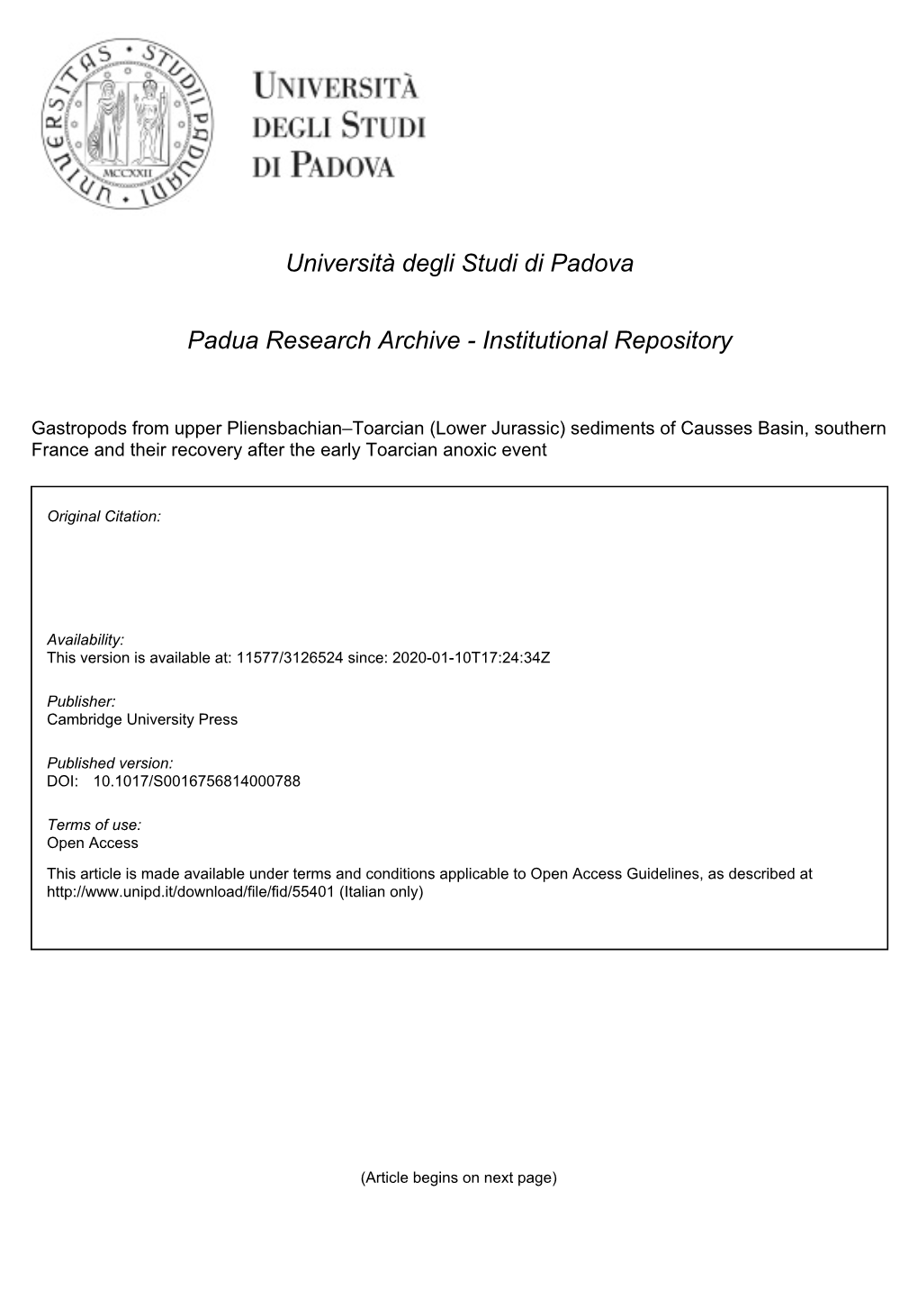 Università Degli Studi Di Padova Padua