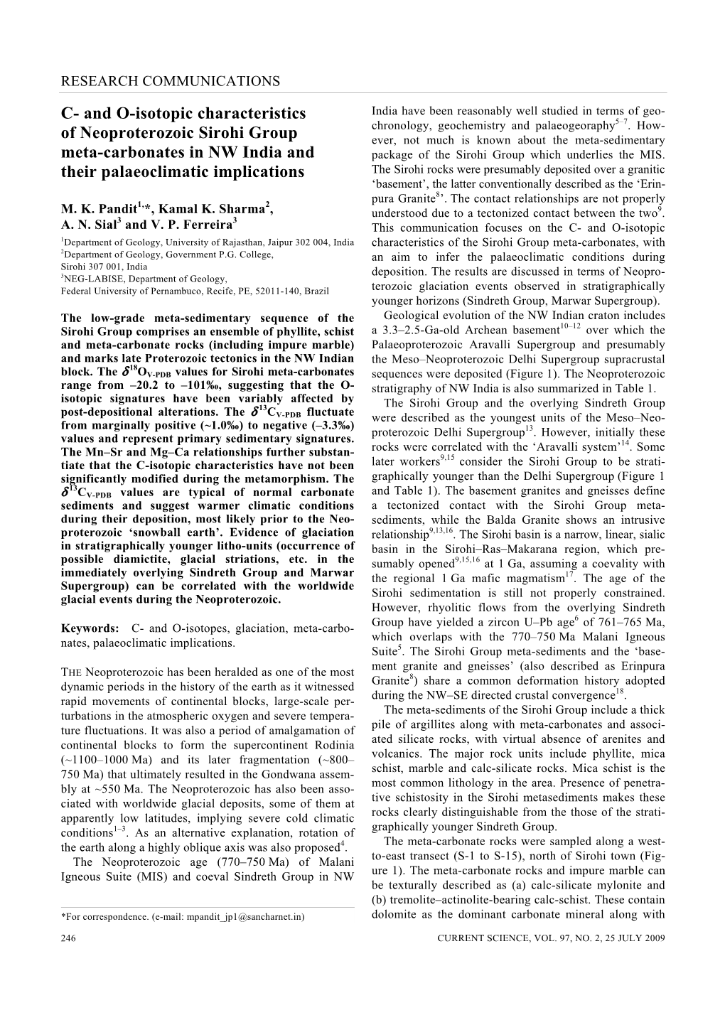 C- and O-Isotopic Characteristics of Neoproterozoic Sirohi Group Meta